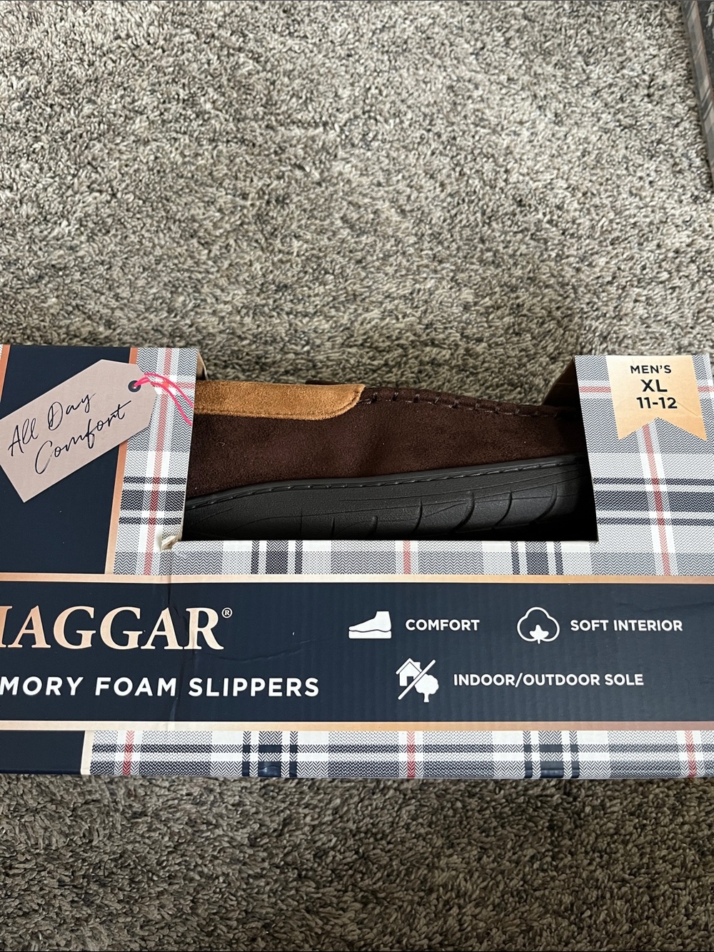Haggar Men’s Brown Slip-On Loafers. New in box. XL 11-12.